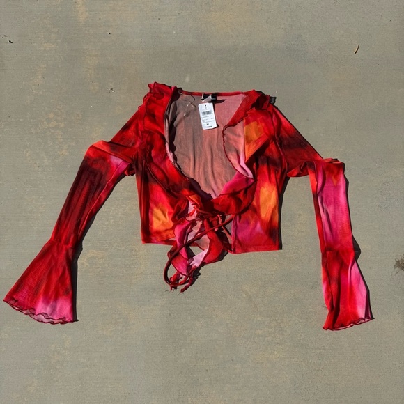 Windsor Women's Red Long Sleeve Ruffle Fairycore Cropped Mesh Cardigan SZMed NWT - Picture 1 of 5